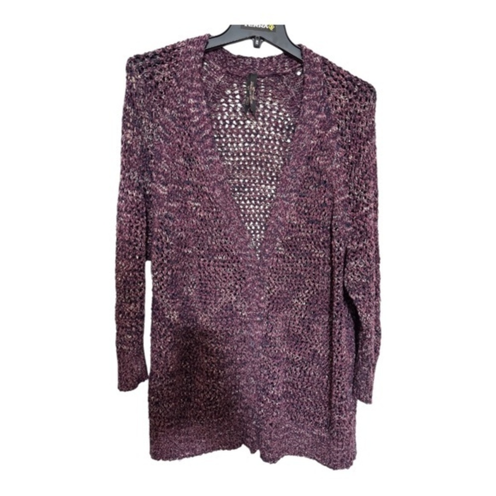 Melissa McCarthy Cardigan Womens Size 3XL Purple Open Knit V-Neck Comfy